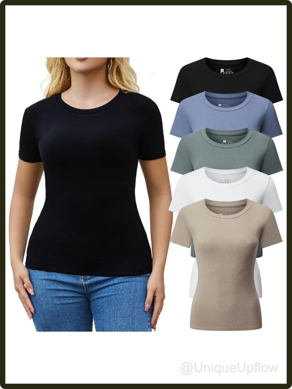 Women's Fitted Crew Neck Short Sleeve Crop T-Shirts 5 Pack Stretch